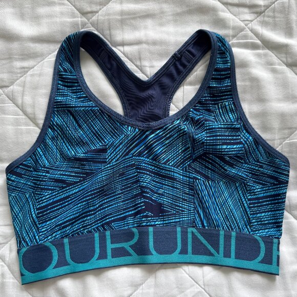 Light and Dark Blue Patterned Under Armour Sports Bra, Women's S - Picture 1 of 2